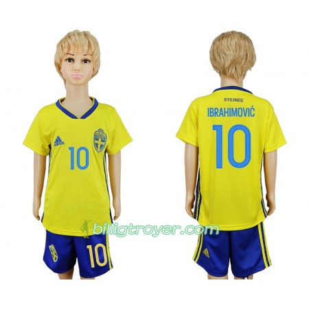 Billige Fotballdrakter Sverige Zlatan Ibrahimovic 10 Barn VM 2018 Hjemmedraktsett
