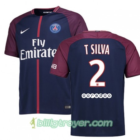 Billige Fotballdrakter Paris SG THIAGO SILVA 2 Hjemmedraktsett 2017/18 Kortermet