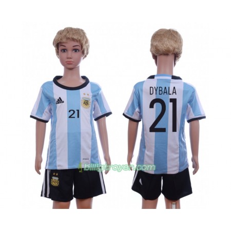 Billige Fotballdrakter Argentina Dybala 21 Barn Hjemmedraktsett 2016 Kortermet