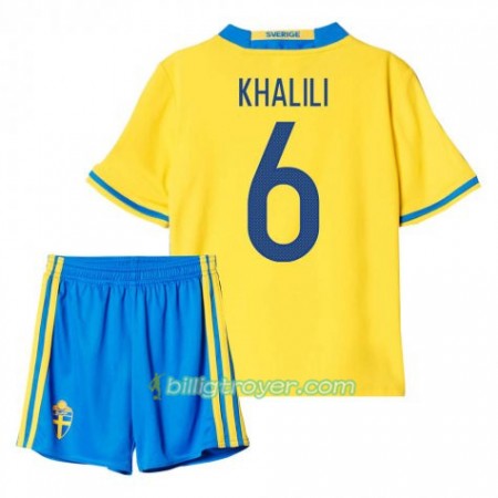 Billige Fotballdrakter Sverige Khalili 6 Barn Hjemmedraktsett 2016 Kortermet