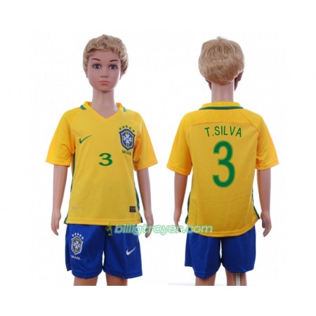 Billige Fotballdrakter Brasil T.Silva 3 Barn Hjemmedraktsett 2016 Kortermet