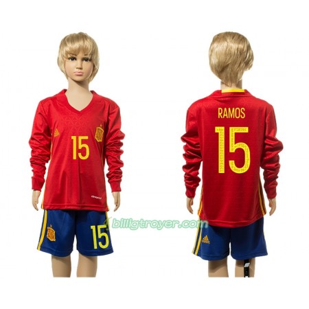 Billige Fotballdrakter Spania Ramos 15 Barn Hjemmedraktsett 2016 Langermet